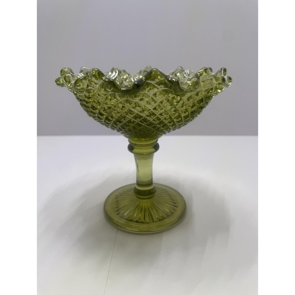 Westmoreland Green English Hobnail Ruffled Candy Dish Vintage